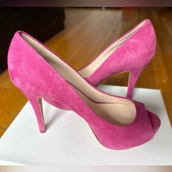 Barney’s New York Pink Suede Peep-Toe Heels - Picture 7 of 8